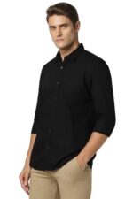 Peter England Men's Solid Slim Fit Full Sleeve Casual Shirt| 100% Cotton Black  : Clothing & Accessories - Image 2