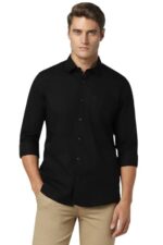 Peter England Men's Solid Slim Fit Full Sleeve Casual Shirt| 100% Cotton Black  : Clothing & Accessories