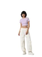 Buy ONLY Women Solid Cotton Crop Length Slim Fit Purple T-Shirt