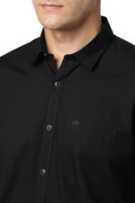 Peter England Men's Solid Slim Fit Full Sleeve Casual Shirt| 100% Cotton Black  : Clothing & Accessories - Image 5