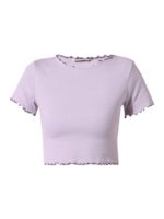 Buy ONLY Women Solid Cotton Crop Length Slim Fit Purple T-Shirt - Image 7