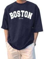 Buy LEOTUDE Men's Half Sleeve Round Neck Cottonblend Graphic Print Oversized Tshirt for Man (FS49_Navy_Boston_P_Navy Blue_M)