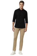 Peter England Men's Solid Slim Fit Full Sleeve Casual Shirt| 100% Cotton Black  : Clothing & Accessories - Image 4