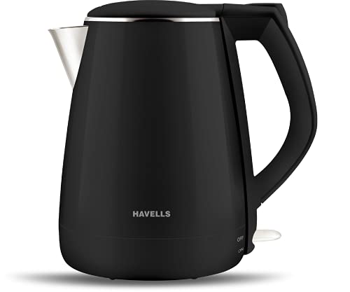 31S74o1sCSS.jpg Havells Aqua Plus Electric Kettle 1.2 Litre, 1250 Watt | 304 Stainless Steel Inner Body | Cool Touch Body | Auto Shut-Off |Wider Mouth| 2 Year Warranty (Black) : Home & Kitchen - Image 1