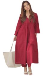 Buy GoSriKi Women's Rayon Viscose Solid A-Line Kurta with Pant (ANVI RED-GS_L_Red_Large)