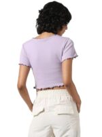 Buy ONLY Women Solid Cotton Crop Length Slim Fit Purple T-Shirt - Image 6
