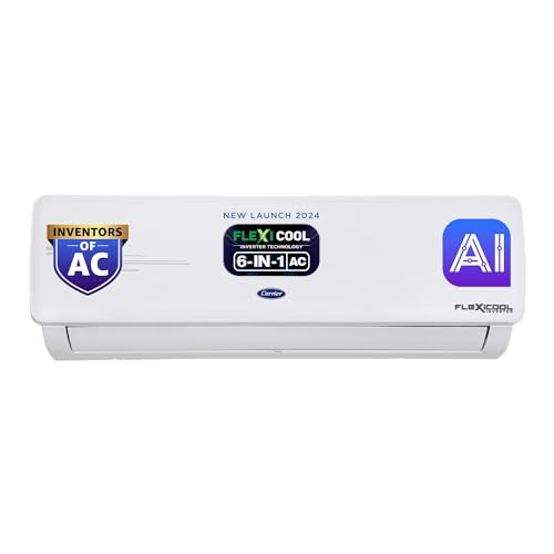 31mx66BJ9WL-1.jpg Carrier 1.5 Ton 3 Star AI Flexicool Inverter Split AC (Copper, Convertible 4-in-1 Cooling,High Density Filter, Auto Cleanser, 2023 Model,ESTER Exi - CAI18ER3R32F0,White) : Home & Kitchen - Image 1