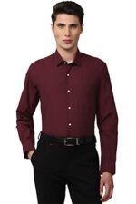 Peter England Men's Everday Regular Fit Solid Shirt | Cotton Rich | 5-Pin Pocketing, Red  : Clothing & Accessories