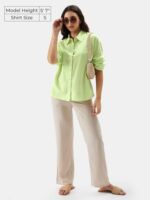 Buy The Souled Store Solids Lime Women and Girls Loose fit Full Sleeve Cotton and Linen Yellow Color Women Boyfriend Shirts - Image 2