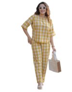 Buy FABNEX Stylish Printed Cotton Blend Co Ord Set for Women | Casual & Festive Indo-Western Outfit (K-126-Yellow-2XL)