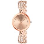 Matrix Stainless Steel Daisy Collection | Stone Studded Rose Gold Dial With Stone Studded Bracelet Chain Analog Watch For Women & Girls, Bandcolor-Rose Gold  : Fashion