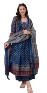 Buy KLOSIA Women Printed Anarkali Kurta and Pant Set with Dupatta (in, Alpha, 2XL, Teal Blue)