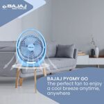 Bajaj Pygmy Go 178MM Mini Fan with LED Lighting | Rechargeable | USB Charging | 4-hours Battery Backup | 3 Speed | 2-Light Brightness Setting | High Speed | Portable【Blue】  : Computers & Accessories - Image 2