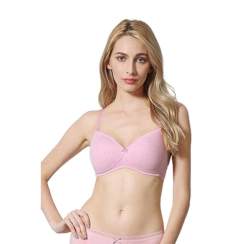 415DFvIGBJL.jpg Buy Van Heusen Women Bra - Cotton Easy Set Lycra - Anti Bacterial, Wireless, Padded, Full Coverage, Breathable, Pink, 34D - Image 1