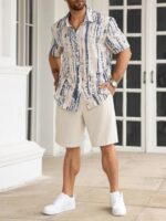 Lymio Mens Clothing Cotton Regular Fit Printed Casual Shirt Beige Blue (Tiedite-Cream-Blue-2XL)  : Clothing & Accessories - Image 4