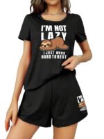 Buy SMOWKLY Women's Cotton Half Sleeve T-Shirt & Short Pyjama Set | Printed Top & Shorts Nightsuit Pair for Women | Casual Two-Piece Co-Ords Outfits (1596_BK_L) Coal Black