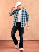 The Indian Garage Co Men's Checkered Slim fit Casual Shirt (0219-SH01-14_Green & Navy M-102CM)  : Clothing & Accessories - Image 2