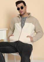 Buy Alan Jones Clothing Men Solid Stand Collar Fleece Full Zip Standard Length Jacket (Beige_3XL) - Image 2