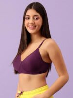 Buy Clovia Women's Cotton Rich Non-Padded Wirefree T-Shirt Bra - Purple (BR0184P12_Purple_36B) - Image 3