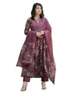 Buy Alvami Women Viscose Anarkali Kurta Pant with Dupatta Set (XL) Maroon