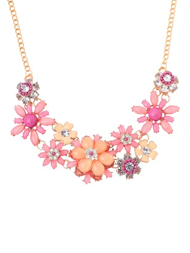Yellow Chimes Necklace For Women Gold Toned Pink color Floral Designed Crystal Necklace For Women and Girls  : Fashion