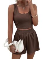 Buy LERIYA FASHION Women’S Co-Ord Set | Cotton Poly Blend | Sleeveless Top & Shorts | Casual Summer Twinset (LF-W2318&SH324-S-BROWN)
