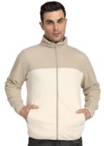 Buy Alan Jones Clothing Men Solid Stand Collar Fleece Full Zip Standard Length Jacket (Beige_3XL)