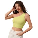 GLARE & BLAIR One Shoulder Sleeveless Western Stylish Ribbed Crop Tank Slim Fit Top For Women (Small, Pastel Yellow)  : Clothing & Accessories