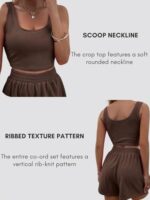 Buy LERIYA FASHION Women’S Co-Ord Set | Cotton Poly Blend | Sleeveless Top & Shorts | Casual Summer Twinset (LF-W2318&SH324-S-BROWN) - Image 4