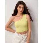 GLARE & BLAIR One Shoulder Sleeveless Western Stylish Ribbed Crop Tank Slim Fit Top For Women (Small, Pastel Yellow)  : Clothing & Accessories - Image 4
