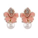 Shining Diva Fashion Latest Stylish Western Crystal Pearl Gold Plated Stud Earrings for Women (rrsd11821er), Peach  : Fashion