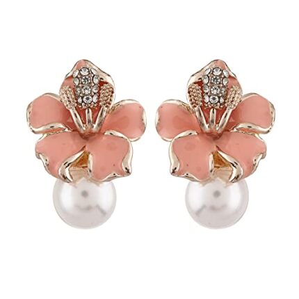 Shining Diva Fashion Latest Stylish Western Crystal Pearl Gold Plated Stud Earrings for Women (rrsd11821er), Peach  : Fashion