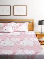 Home Sizzler 144TC Kid's Elephant & Kitty Elastic Fitted Double Bedsheet (72X78 Inch) with 2 King Size Pillow Covers  : Home & Kitchen - Image 2