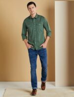 Buy Symbol Premium Men's Casual Washed Cotton Twill Shirt (Regular Fit) (Green_L) - Image 3