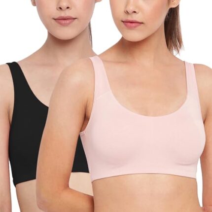 Enamor SB06 Low Impact Slip on Everyday Sports Bra for women - Non-Padded, non-wired & High Coverage | Available in solids & prints-(SB06_Pearl / Black_M)  : Fashion