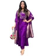 GoSriKi Women's Silk Blend Straight Embroidered Kurta with Pant & Dupatta (MANUSHI BEGANI-GS_XL_Begani_X-Large)  : Clothing & Accessories
