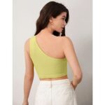 GLARE & BLAIR One Shoulder Sleeveless Western Stylish Ribbed Crop Tank Slim Fit Top For Women (Small, Pastel Yellow)  : Clothing & Accessories - Image 2