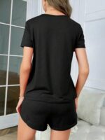 Buy SMOWKLY Women's Cotton Half Sleeve T-Shirt & Short Pyjama Set | Printed Top & Shorts Nightsuit Pair for Women | Casual Two-Piece Co-Ords Outfits (1596_BK_L) Coal Black - Image 3