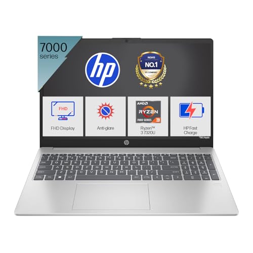 41VeyHGM0uL.jpg HP 15, AMD Ryzen 3 7320U (8GB LPDDR5, 512GB SSD) FHD, Anti-Glare, Micro-Edge, 15.6"/39.6cm, Win 11, Office 21, Silver, 1.59kg, fc0154AU, AMD Radeon Graphics, 1080p FHD Camera Laptop : Electronics - Image 1