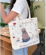 Buy KeepCart Women Reusable Shopping/Grocery Classic Tote Bag With Pocket Shoulder Canvas Handbag Travel Bag Multi-Purpose, White - Image 3