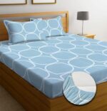 Buy NEW LEAF Premium Cotton Elastic Fitted Bedsheets with 2 King Size Pillow Covers Double Bed with All Around Elastic Supersoft Size - 72 King Sizex78+10 inches Grey White Oval Pattren 200 tc - 220 tc Online at Low Prices in India - 