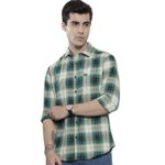 The Indian Garage Co Polyester Men's Checkered Slim Fit Shirt (1221-Sh151-32_Green & White L, T-Shirt)  : Clothing & Accessories
