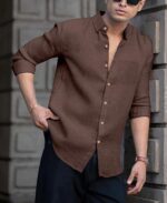 RAIZAX Men Linen Cotton Full Sleeve Shirt for Man | Mens Casual Shirt |Shirts for Men Stylish | Men Shirts | Casual Business Party Festival Regular Fit (in, Alpha, S, Regular, Brown)  : Clothing & Accessories - Image 4