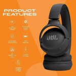 JBL Tune 520BT Wireless On Ear Headphones with Mic, Upto 57H Battery, Speed Charge  5 Min Charge Gives Up to 3H of Playback, Multipoint Connect, Customizable Bass with Headphones App, BT 5.3 (Black) : : Electronics - Image 2