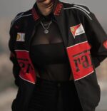 Buy DRIP SPOILER F1 Racing Jacket Graphic Printed Parachute Fabric Oversized Jackets for Women - Black (IN, Alpha, XL, Standard, Black) - Image 4