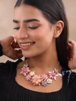 Yellow Chimes Necklace For Women Gold Toned Pink color Floral Designed Crystal Necklace For Women and Girls  : Fashion - Image 5