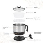 Electric Multipurpose Kettle | for boiling Water, Eggs | Making Tea, Coffee| Stainless Steel Body with Automatic Shut-off | 18.3L x 15.7W x 19.1H cm | 1.2 L | 220 Volts | Silver, Black  : Home & Kitchen - Image 2