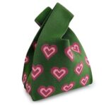 Buy Street27® Japanese Style Wrist Handbag for Women Knitted Handbag With Bow Décor Aesthetic Crochet Knit Tote Bag suitable for daily use, Shopping, Travel, Gift (Green Hearts)