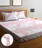 Home Sizzler 144TC Kid's Elephant & Kitty Elastic Fitted Double Bedsheet (72X78 Inch) with 2 King Size Pillow Covers  : Home & Kitchen