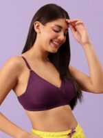 Buy Clovia Women's Cotton Rich Non-Padded Wirefree T-Shirt Bra - Purple (BR0184P12_Purple_36B) - Image 4